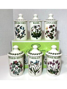 Portmeirion Botanic Garden Set of 6 Herb & Spice Jars NIB